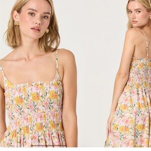Astr Floral Midi Dress in Pink and Yellow NWT